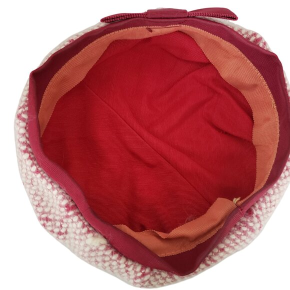 Red Wool Vintage Hat Beret Pillbox Hat 50s 1950s Toy Hat Red Bow Union Label - Picture 4 of 5